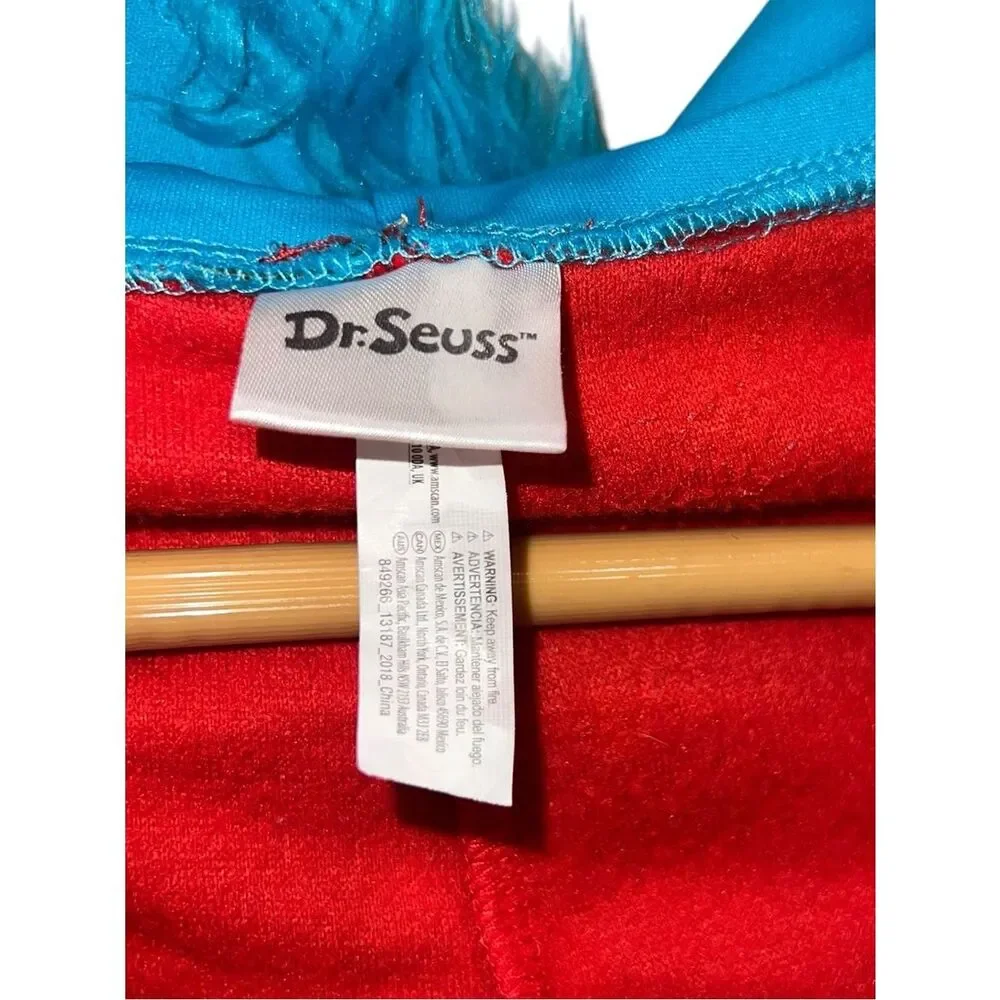 Dr. Seuss Thing 1 Kids Hooded Costume One Piece Plush Fleece Pajamas Red Blue